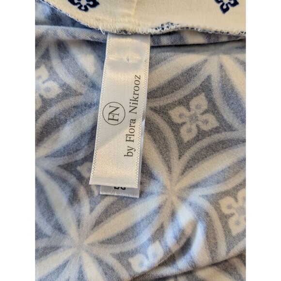 Flora Nikrooz Womens L Robe Housecoat Geometric Print Blue White Belted Jersey - Picture 6 of 9